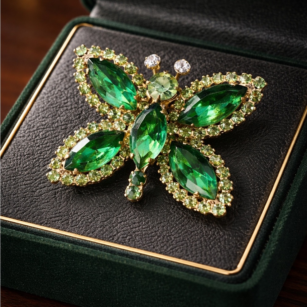 Source Unknown Emerald Green Butterfly Brooch - image 1